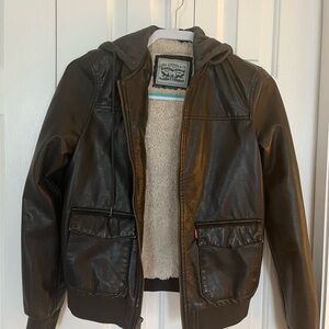 Levi's Dark Brown Leather Jacket with Hood
